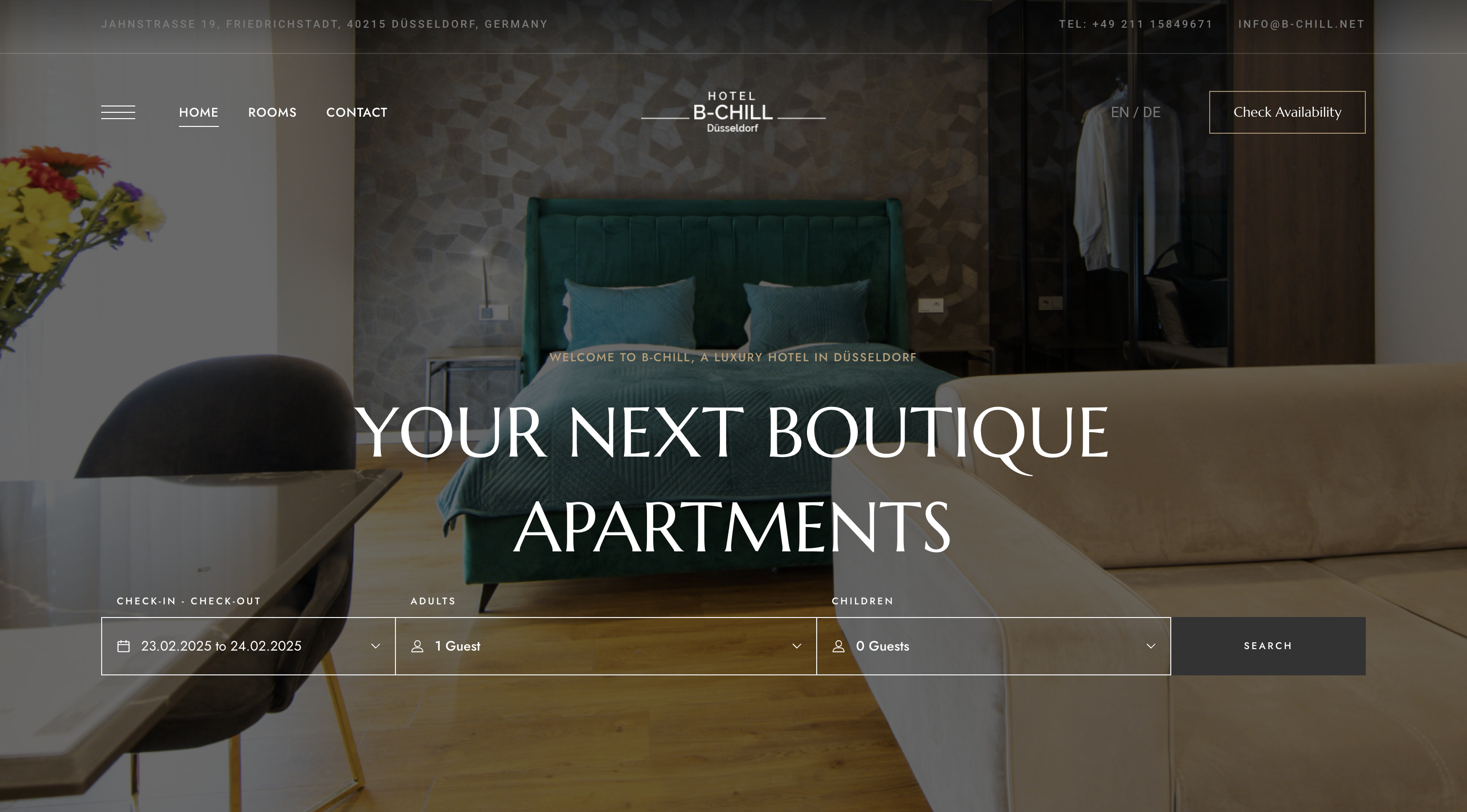 Hopp Solutions WordPress screenshot of Hotel B-Chill boutique apartments website.