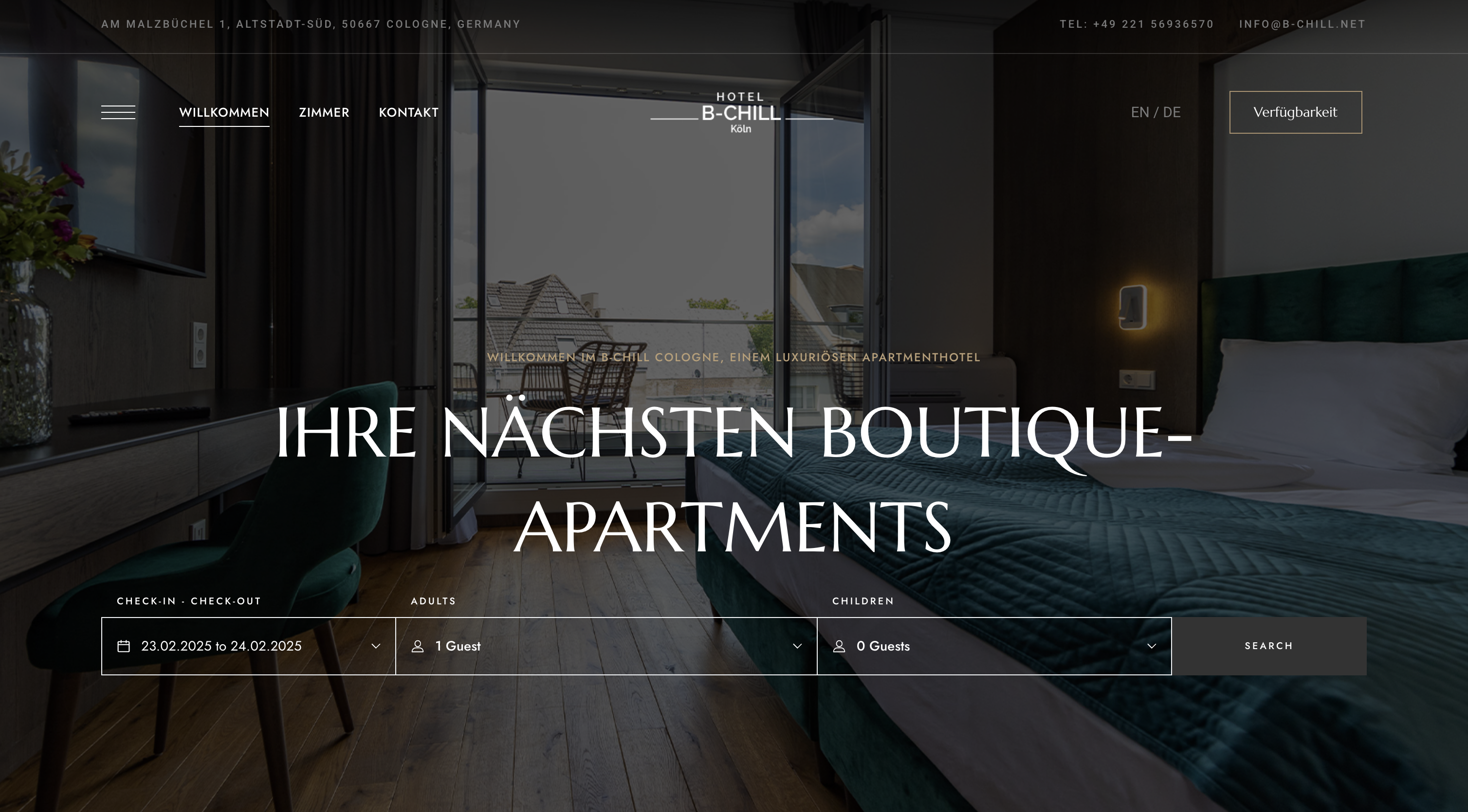 Hopp Solutions WordPress screenshot of Hotel B-Chill boutique apartments website.